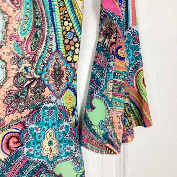 TOMMY HILFIGER Dress Size 2/XS Petite Multicolor Bold Jaipur Paisley Bell Sleeve - Picture 4 of 8